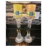 2 Crystal Candleholders 16" Tall