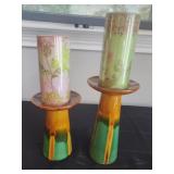 2 Vintage Candleholders with Candles