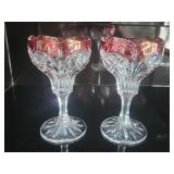 2 Clear and Cranberry Crystal Glasses