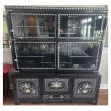 Korean Black Lacquered Inlaid China Cabinet