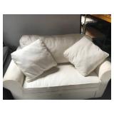 Two-Seater White Fabric Loveseat with Cushions