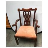 Mahogany Armchair with Carved Back and Upholstered