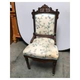 Ornate Wooden Chair With Floral Upholstery