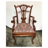 Carved Mahogany Armchair with Upholstered Seat