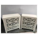 Pair of Mirrored White-Wood Dressers With Damage