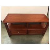 Cherry Wood Console Table with Drawers and Shelves