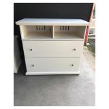 White Wooden Dresser with Shelves and Drawers