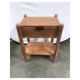 Pine Wood Side Table with Drawer and Shelf
