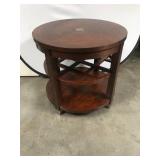 Mahogany Round Table with Shelves, 27 Inch Diamete