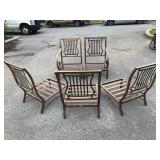 Set of Wooden Slatted Chairs with Armrest Frames