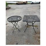 Two Outdoor Metal Tables with Distinct Shapes