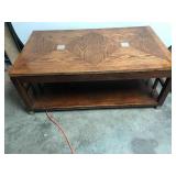 Oak Coffee Table with Lift-Top and Geometric Inlay