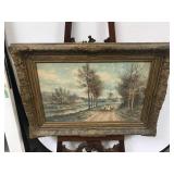 Framed Watercolor of Dutch Pastoral Scene by Van F
