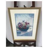 Framed Watercolor Still Life with Floral Motif