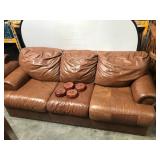 Brown Leather Sofa with Nailhead Trim and Detachab