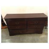 Mahogany Dresser with Six Drawers, 58x16x33 Inches