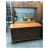 Maple Dresser with Mirror and Six Drawers