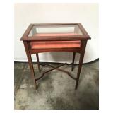Wood and Glass Display Table with Lift-Top Lid