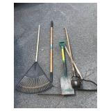 Lot of Garden Tools Including Rake and Shovel