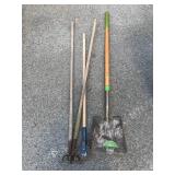 Lot of Garden Tools Including Shovel and Rakes