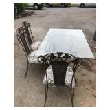 Glass-Top Dining Set with Wrought Iron Frame