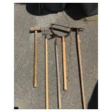 Set of Five Garden and Hand Tools with Wooden Hand