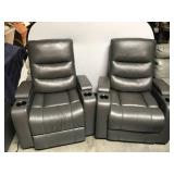 Set of Two Gray Leather Recliner Chairs
