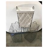 Set of Three Metal Wire Baskets With Canvas Liner