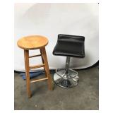 Set of Two Stools in Oak and Adjustable Chrome