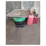 2 Gas Cans, 3 Oil Drain Pans