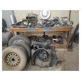 Wooden Work Table & Contents - Read Details