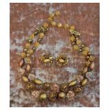 Vintage Beaded Necklace & Clip on Earrings