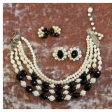 Vintage B&W Beaded Necklace & 2 Pairs Earrings