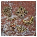 6 Pcs Gold Tone Brooch Pins