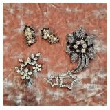 Vintage Rhinestone Brooch Pins & Earrings