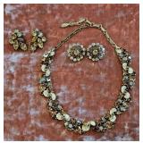 Vintage Rhinestone Necklace & 2 Pairs Earrings