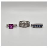 3 Stainless Steel 925 Plated Rings Sz 10&11