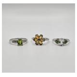 925 Green & Opal Gemstone Rings (3)
