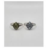 925 Blue & Green Gemstone Rings (2) Sz 11.5