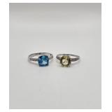 925 Blue & Green Gemstone Rings (2) Sz 12