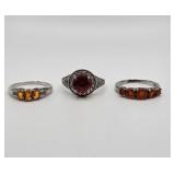 925 Orange Gemstone Rings (3) sz 12