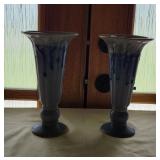 Pair of Blue Ceramic Drip Glaze Vases