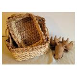 3 Graduated Baskets and a Moose Head