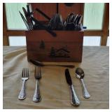 12 Place Setting "Woodland"  Flatware & Caddy