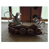 Monkey Wood Tray with Fruit
