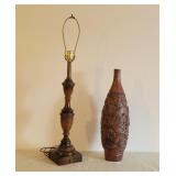 Wooden Lamp & Carved Vase