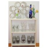 Bookcase w/ Collection of Drinking Glasses & Rack