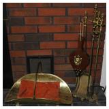 Vintage Brass Fireplace Tools & Wood Holder