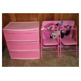 Girls Minnie Mouse Table & Chairs w/ Toy Bin