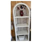 2pc White Rattan Wicker Shelf & Waste Basket